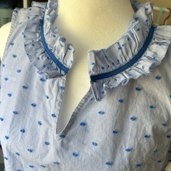 Talbots | Blue Stripe + Clipped Swiss Dot sleeveless blouse size Small Petite - Picture 1 of 12